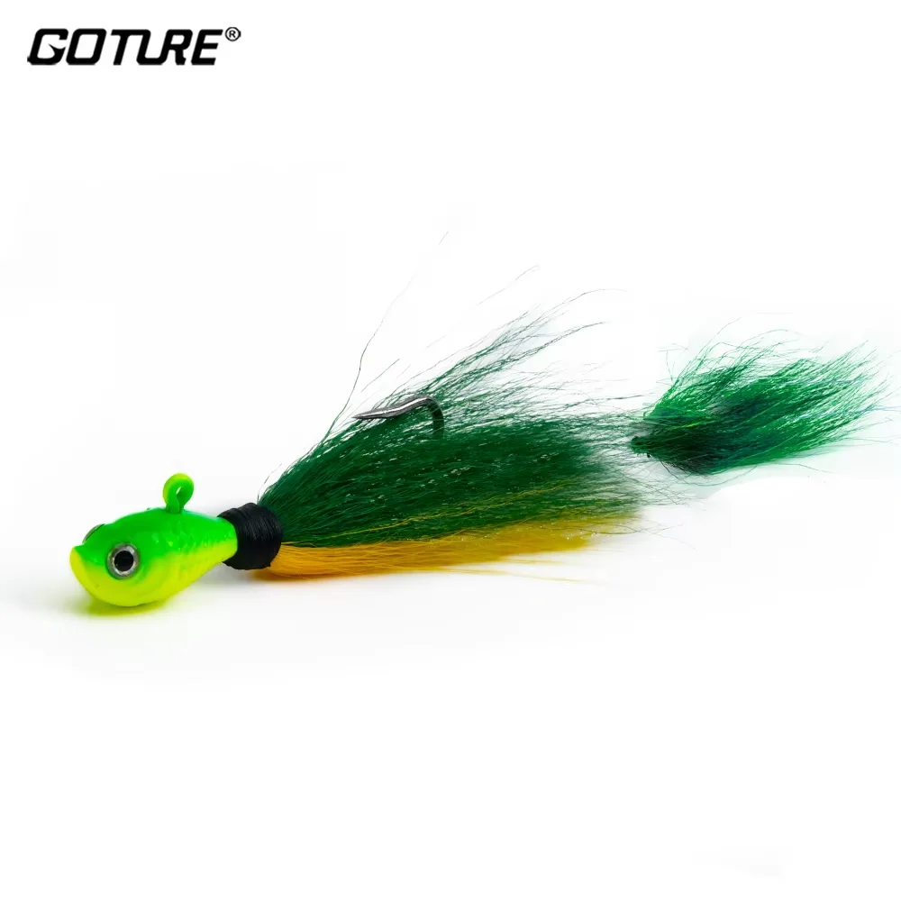 

Goture 7g-56g Bucktail Jig Head Fishing Lure with Hook for Bass Trout Walleye Fishing Tackle Accessories Sea Tuna Fishing Lure