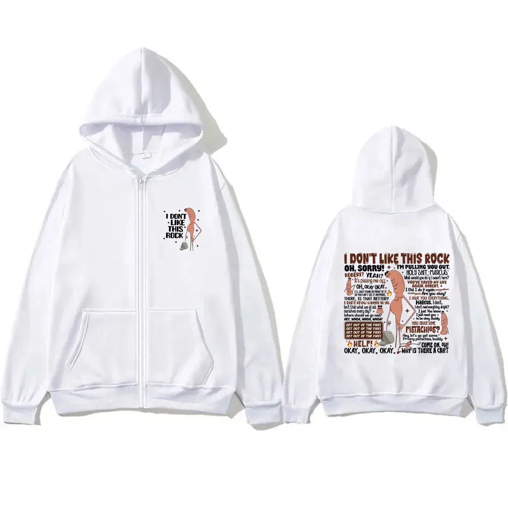 

I Dont Like This Rock Zipper Hoodie Marcus The Worm Funny Meme Zip Up Jacket Men's Women's Humor Zip Up Hoodies Man Vintage Coat
