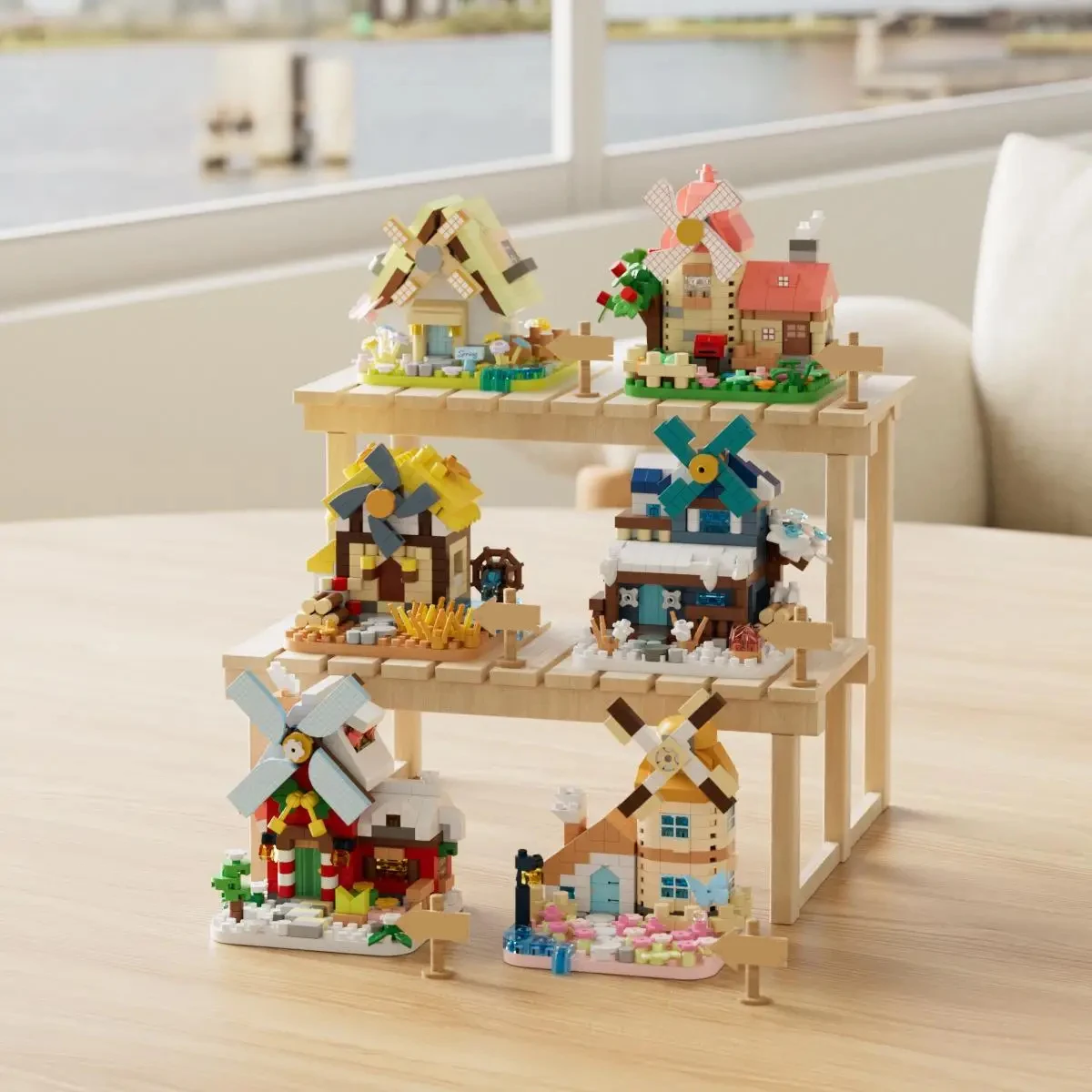 6 pezzi/set mulino a vento casa blocchi di costruzione bambini micro fiori mattoni assemblaggio per bambini giocattoli educativi regali di compleanno ragazze