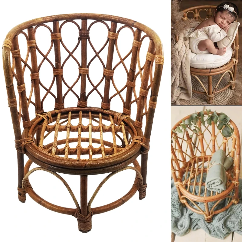 

Newborn Photography Props Retro Rattan Basket Chair Infant Photo Prop Baby Girl Boy Posing Bed Background Photography