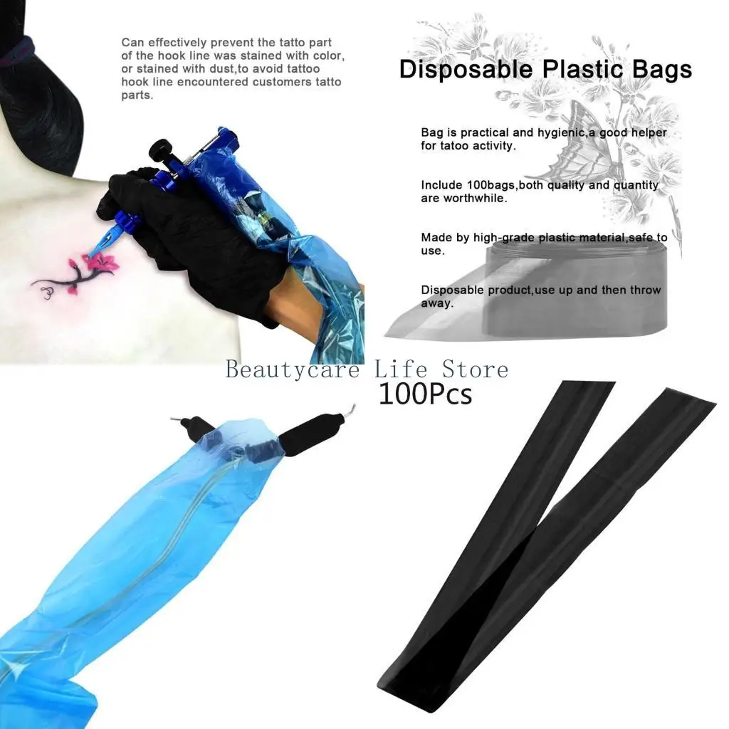 652C 100pcs Disposable Clip Cord Sleeves Hook Line Bags Dust for Protection Cover for Tattoo Machine