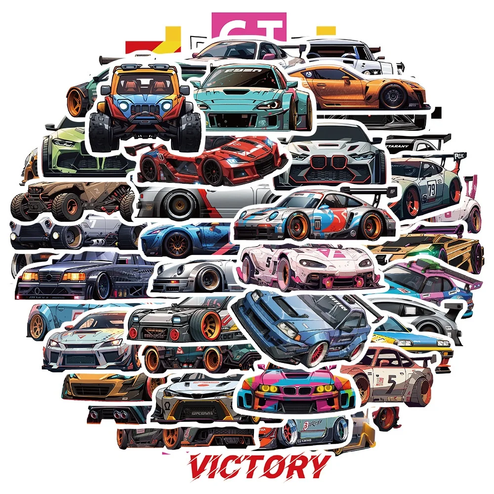 50PCS JDM Racing Car Waterproof Graffiti Decorative Stickers For Helmet Bicycle Hand Account Decals Golden Memory Stickers Store