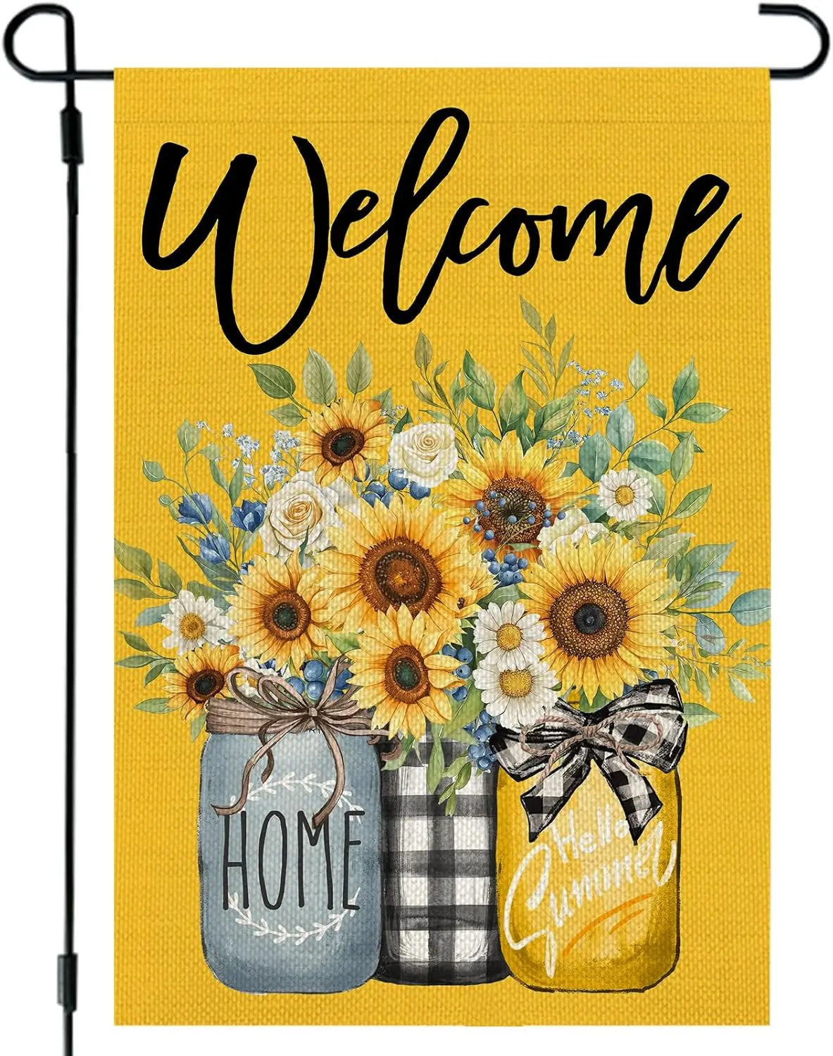 CROWNED BEAUTY Summer Garden Flag Sunflowers Mason Jars 12x18 Inch Double Sided Small Yellow Floral Seasonal Holiday Decorat AAM