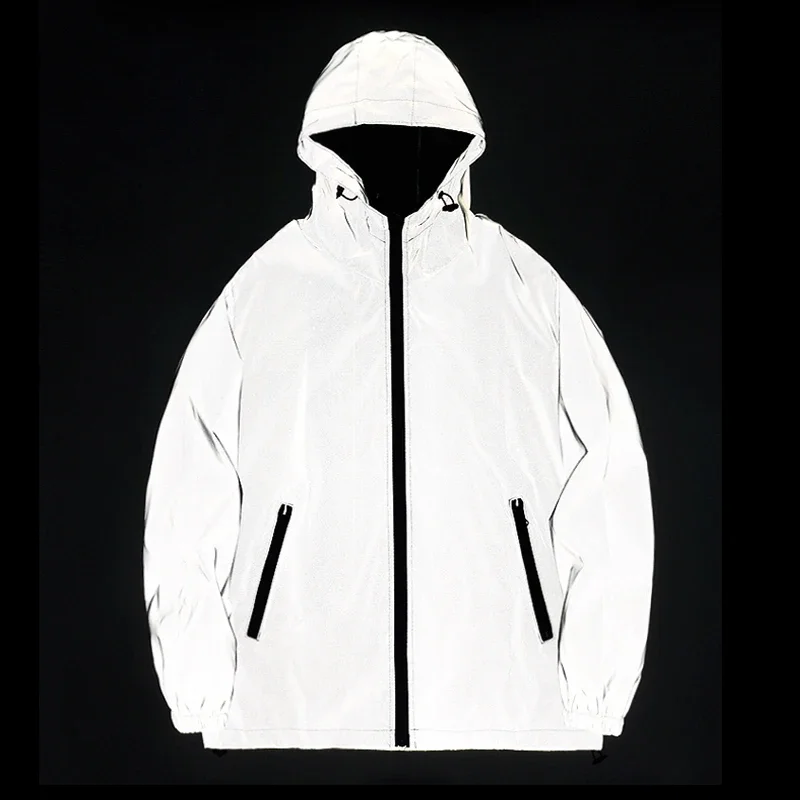 New Couple Night Reflective Clothing Solid Color Jacket Student Men Class Service Luminous Hip Hop Dancer Coats