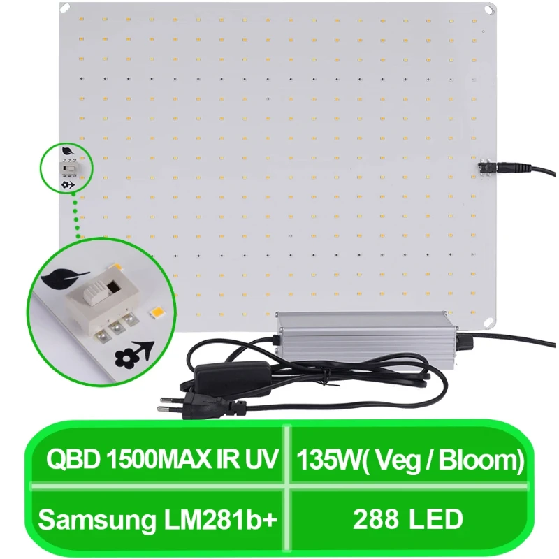 Full Spectrum LED Grow Light 1500W Samsung LM281B Dimmable Plant Growth Lamp Quantum Board Plant Fill Light for Greenhouse Flowe
