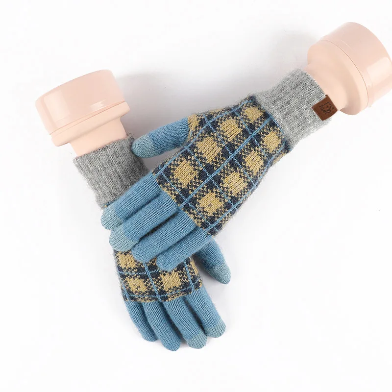 Style Knitted Gloves Women Winter Fleece Thickened Warm Gloves Outdoor Cycling Skiing 5 Finger Touchscreen Gloves Men