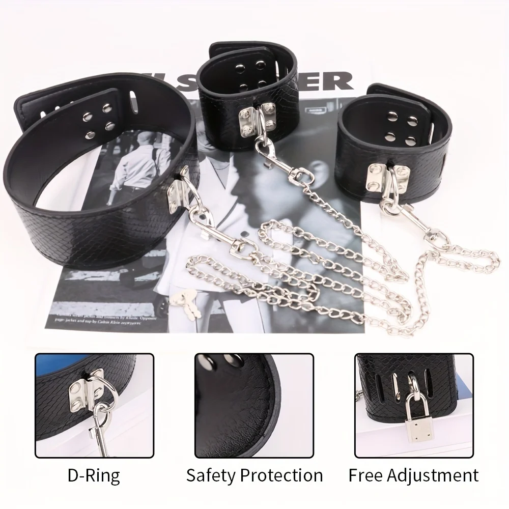 Bondage Kit com coleira de couro para mulheres e casais, algemas e algemas no tornozelo, BDSM, brinquedos sexuais alternativos para adultos flertando, 2 peças