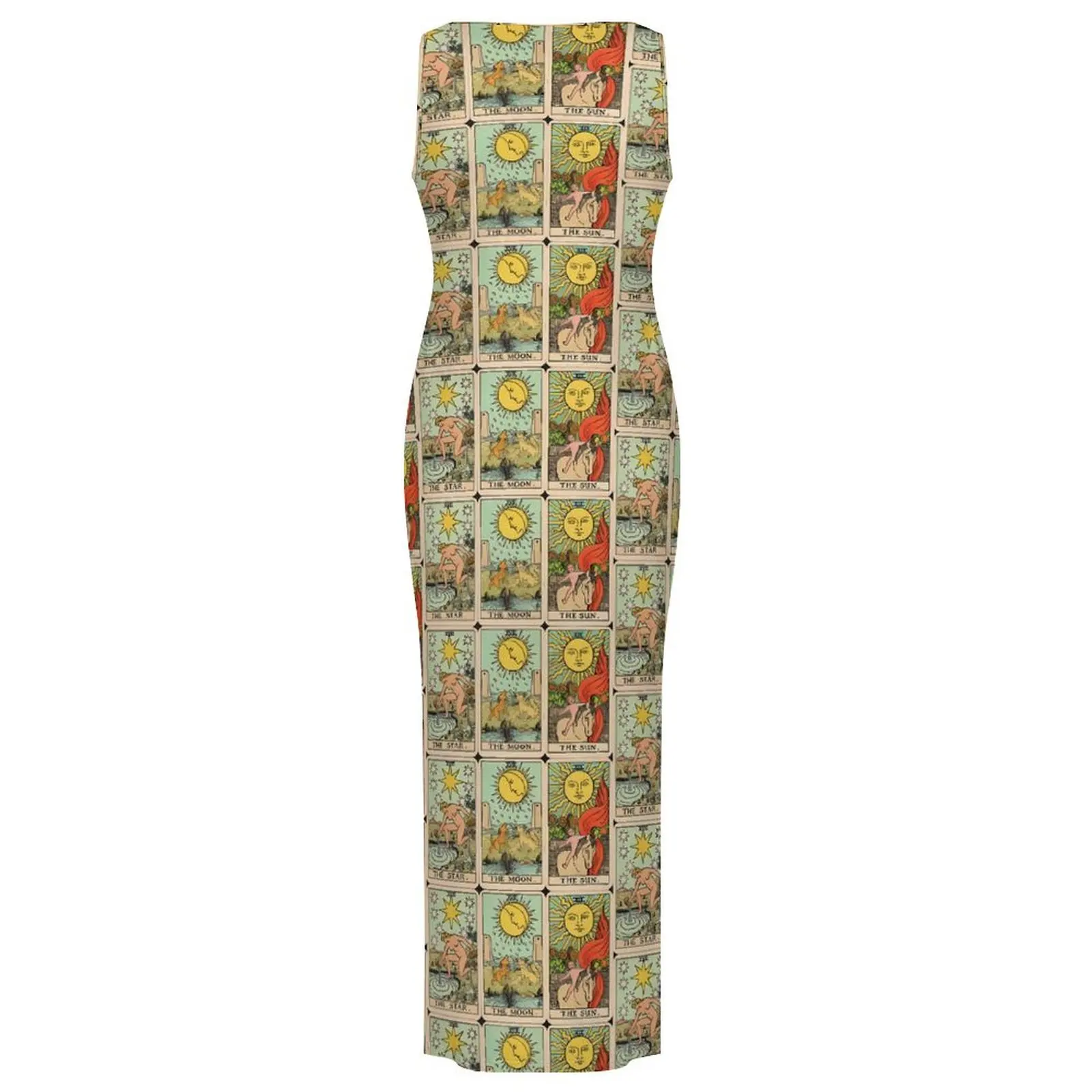 女性ボディコンドレスナイトクラブヴィンテージタロットカードマキシドレス夏日月星ノースリーブストリートファッショングラフィックドレス