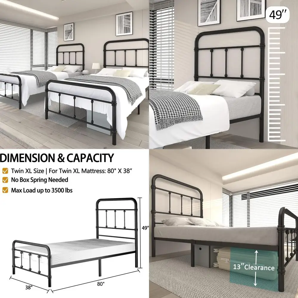 

Винтажная металлическая платформа для матраса, высота 49 дюймов, не требует пружинного блока, черная.