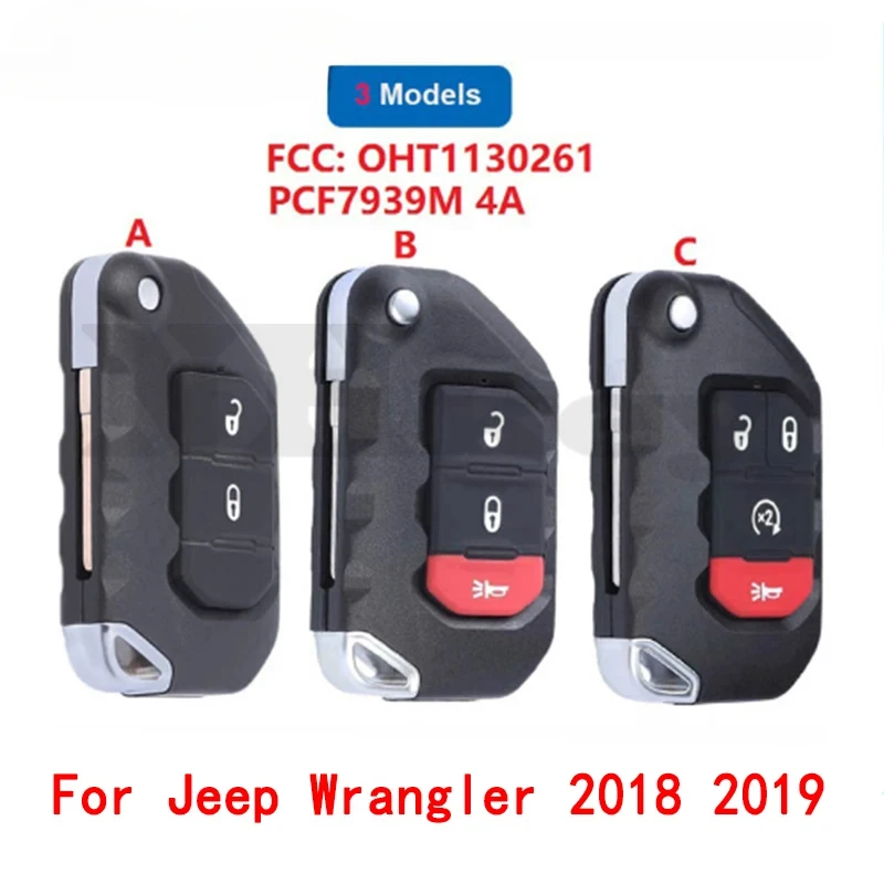 Chiave BB per Jeep Wrangler 2018 2019 433MHz PCF7939M 4A Chip ID FCC: OHT1130261 Flip pieghevole Smart Remote Car Key