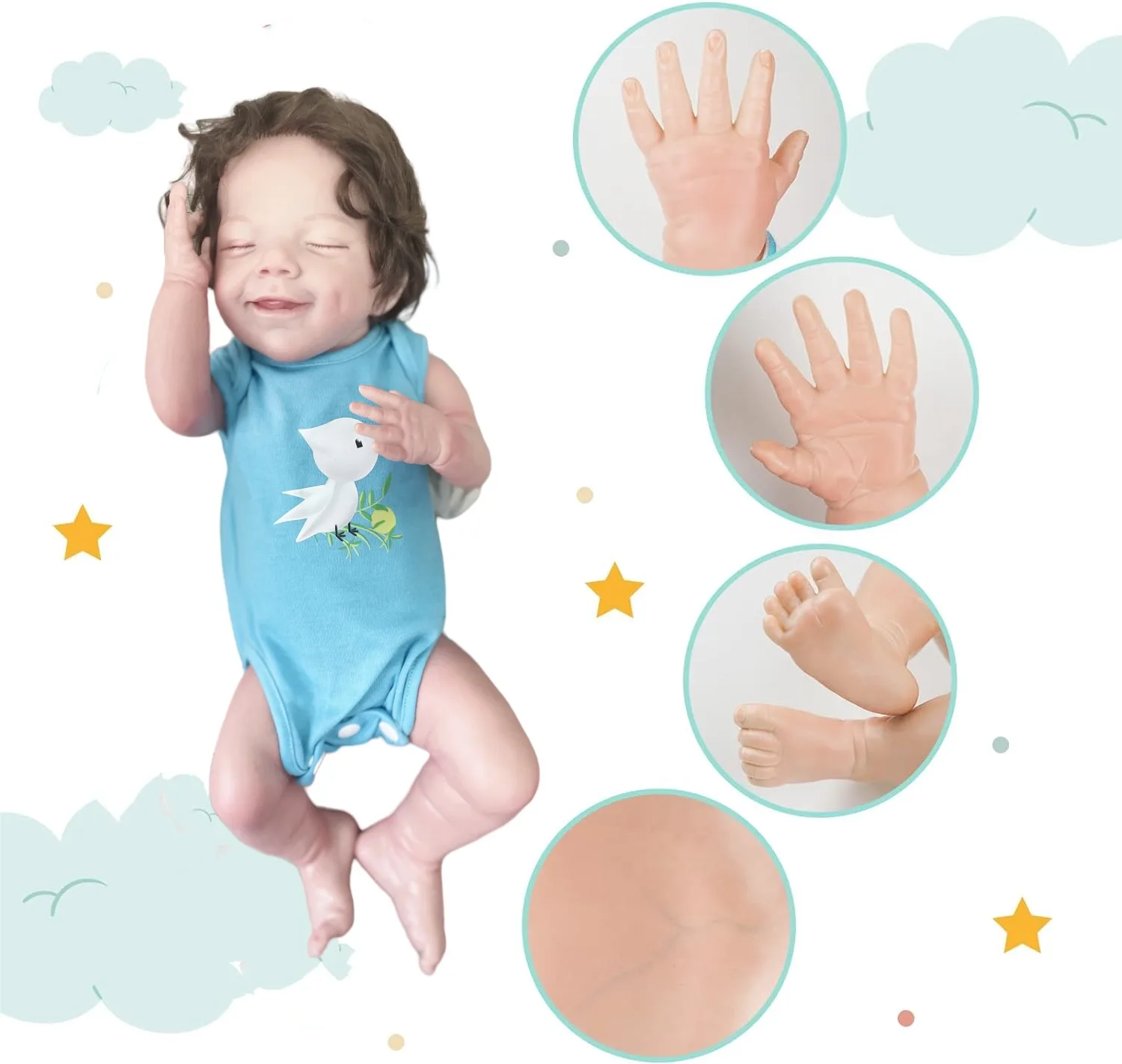 45 cm Reborn Silicone Girl Doll Soft/Unisex/Blue Eyes Newborn Baby Reborn One-piece Silicone Body for