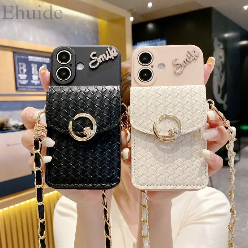 Wallet Case for Samsung Galaxy S24 Ultra S23 FE S20 S21 S22 Plus Note 20 Card Crossbody Strap Lanyard Metal Leather Bag Cover