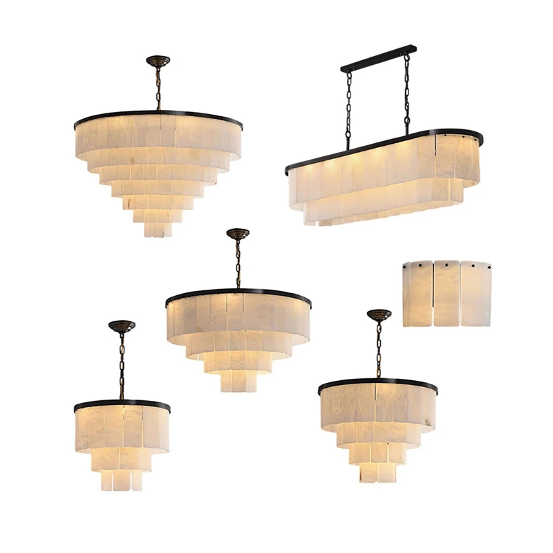 

Post Modern Led Round Oval Gold Black Lucite Block Chandelier, Lustre Dining Room Ceiling Suspension E14 decorative Lighting.
