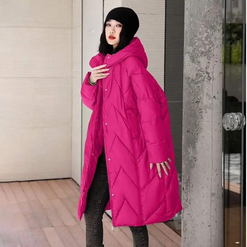 Female Thicken Warm Winter Down Cotton Jacket Medium Long Over The Knee Winter New Retro Chinese Large Size Hooded Coat