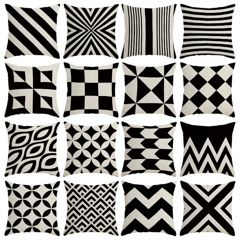 Outdoor Waterproof Linen Cushions Case Stripes Black White Geometry Print Decorative Pillows Case Nodic Sofa Couch Throw Pillows