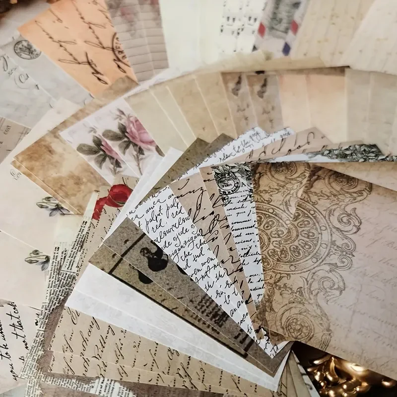 60 hojas/paquete Cuaderno vintage con alfabeto Materiales creativos Flores de papel Decoración de collage Notas adhesivas