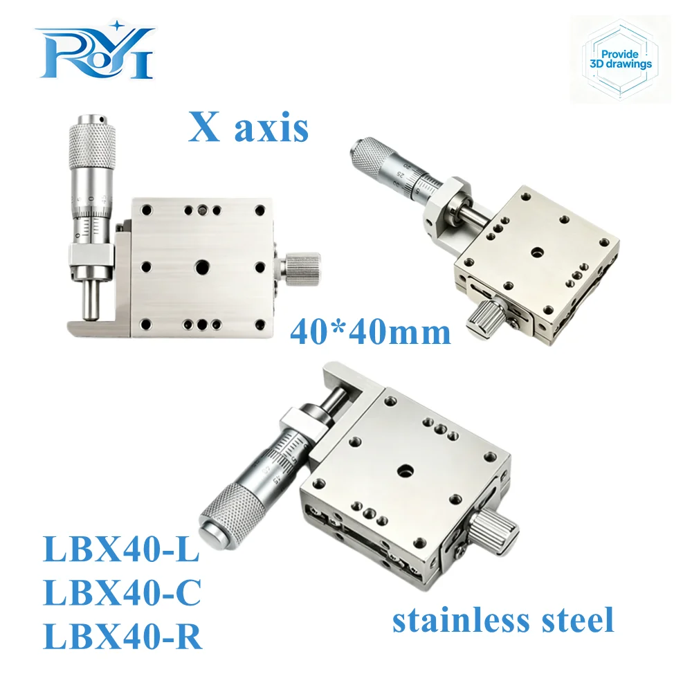 X Axis 40mm Manual Linear Stage LBX40‑C/R/L Stainless Steel High Precision Displacement Platform Micro Adjustment Sliding Table