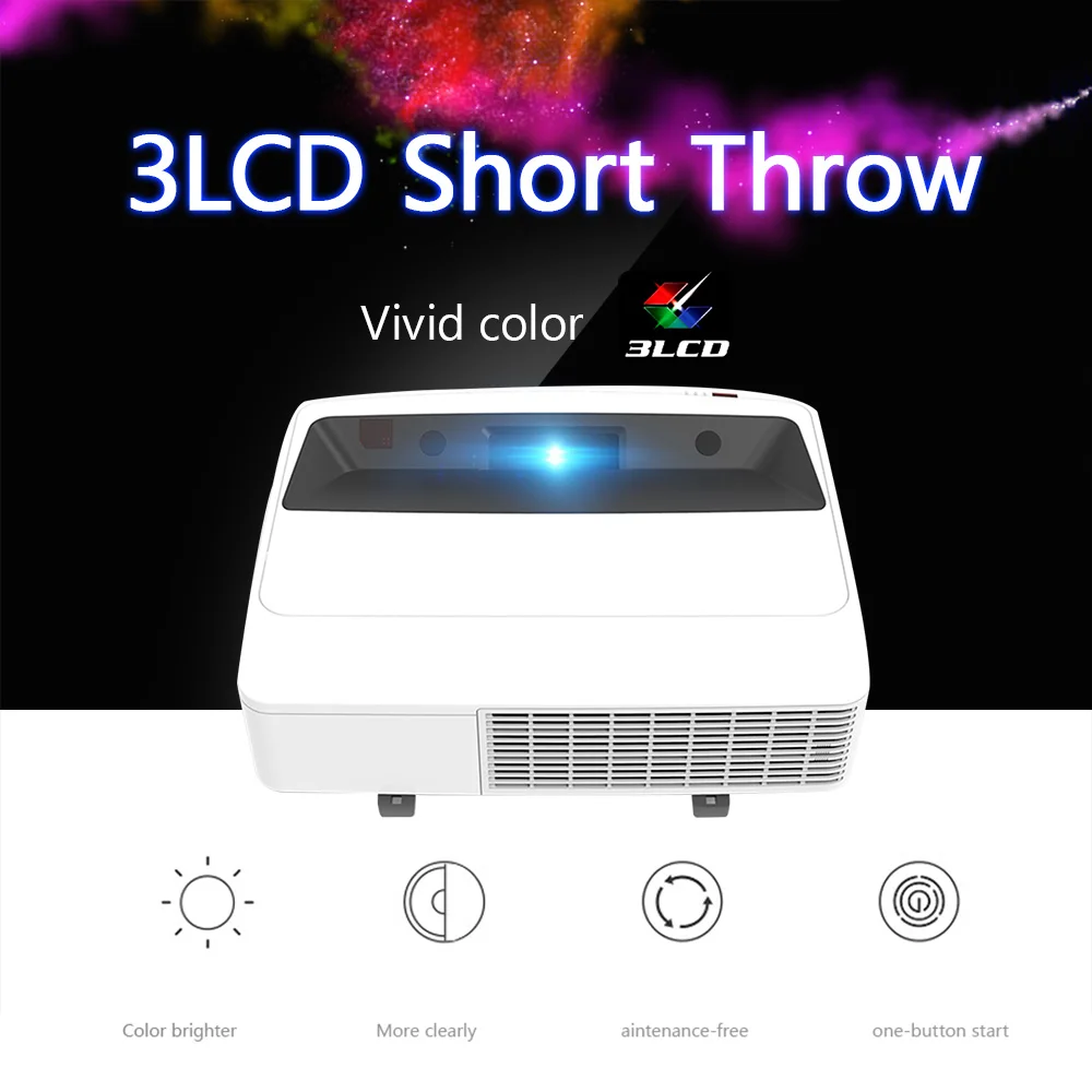 3LCD Short Throw  Projector XGA 1080P Video, 4800 ANSI Wireless Display for Professional Use