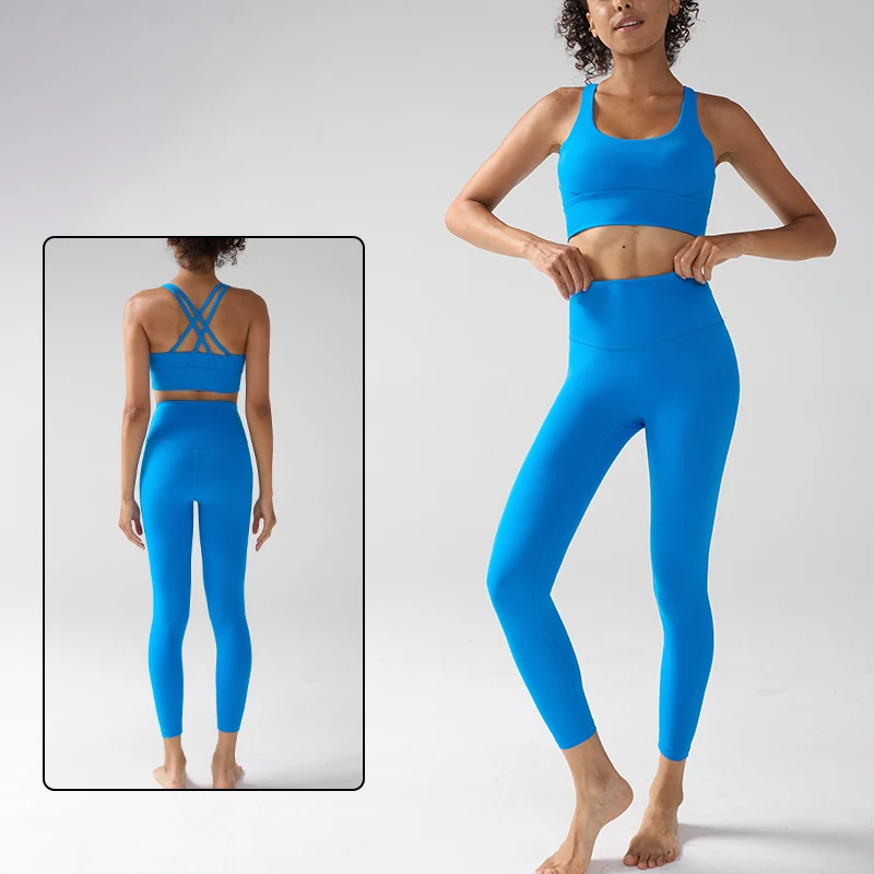 Sexy Solid Color 2 Piece Yoga Set High Waist Leggings & Sports Bra Gym Suit Gym Running Fitness Workout Women Sportwear👍️🏃‍♀️