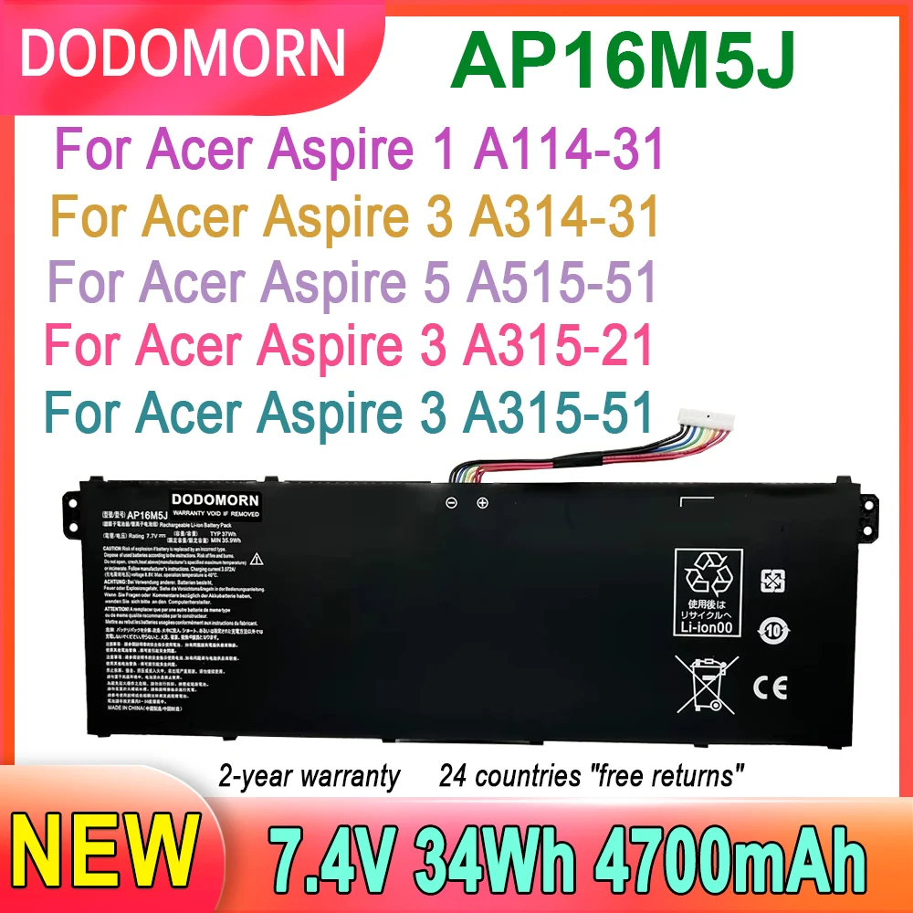 DODOMORN – batterie pour pc portable AP16M5J, pour Acer Aspire 1 A114-31/A114-32 N17Q2 3 A314-31 A315-21 A315-51 A515-51 A315 ES1-523 4810mAh