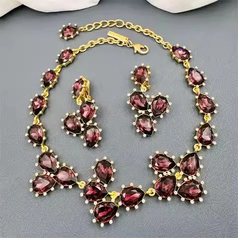 Europe And The United States New Oscar Multi-Color Crystal Earrings Necklace Set a Variety Of Optional Party Jewelry Gifts