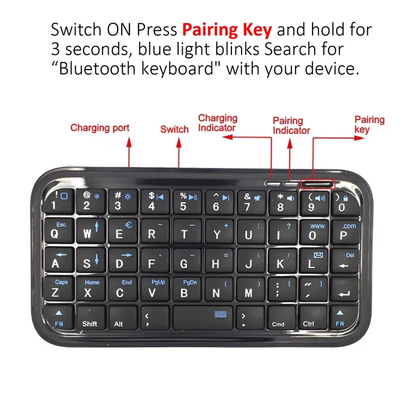 Mini Rechargeable Type-C Bluetooth 3.0 Keyboard Slim Wireless Pocket Keypad Portable 49 Keys Keyboard for Tablets Smartphones