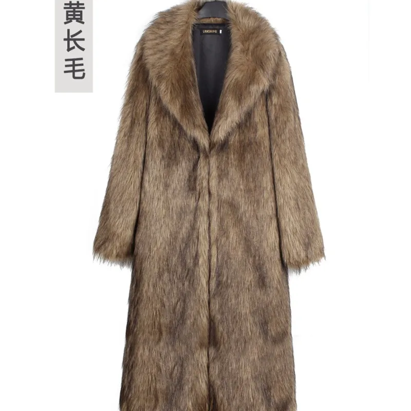 

Fur Fluffy Long Coats Jacket Outerwear 2025 Winter Thicken Warm Jackets Coats Retro Mens Faux Fur Solid Color Loose Jacket Tops