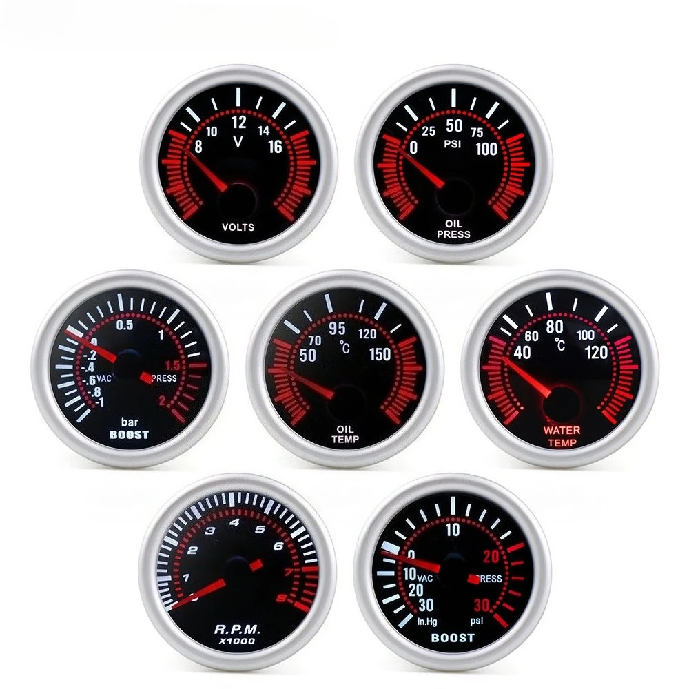 

52MM Car Modification Instrument White Light Turbine Speed Oil Temp Water Temp RPM Oil Pressure Voltage 12V Universal