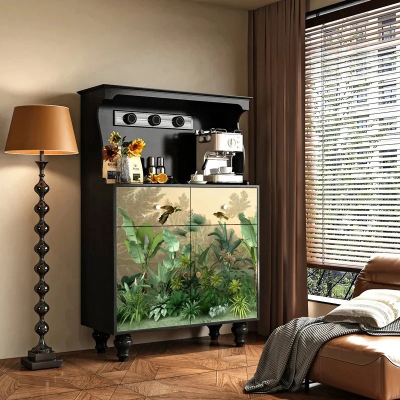 

American solid wood dining side cabinet, living room against the wall, household storage decoration, retro tea cabinet