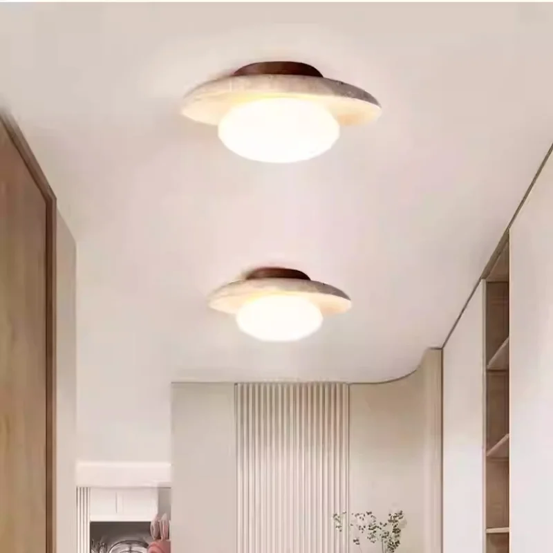 Natural Yellow Cave Stone Nordic Minimalist Villa Corridor Sun Lamp Japanese Wabi Sabi Style Corridor Disc-shaped Ceiling Light