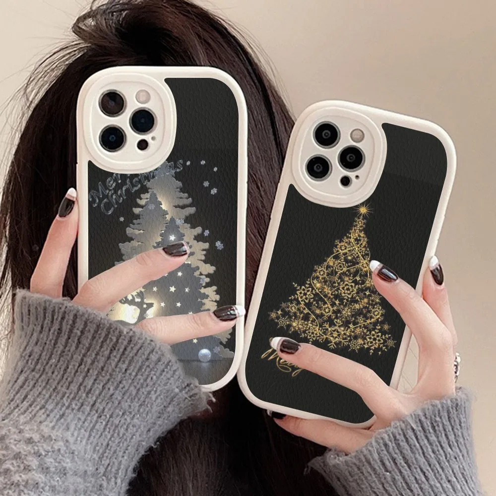 Merry Christmas Tree Phone Case Hard Leather For iPhone 16 15 14 13 12 Mini 11 14 Pro Max Xs X Xr 7 8 Plus Fundas