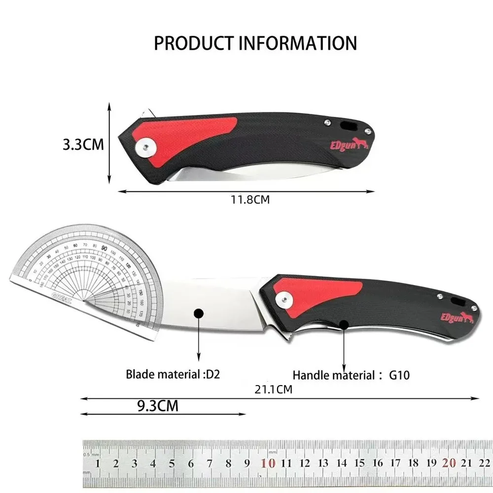 New Outdoor Camping Hunting Tactical Folding Pocket Knife D2 Blade G10 Handle Lightweight EDC Men\'s Hiking Multi-function Tool