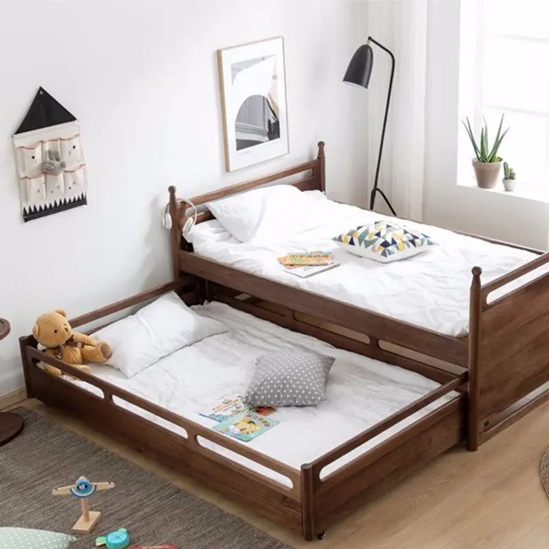 Cama individual personalizable de madera maciza, nogal negro de América del Norte, cama corredera de estilo japonés, madera de cerezo para madre e hijo