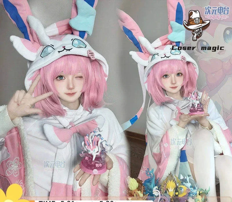 

Cute Human Form Sylveon Hooded Casual Coat, Autumn Winter Daily Women Outfit