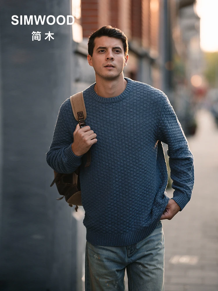 SIMWOOD 2025 Spring Winter New Oversize 7 Guage Sweater Men High Quality Warm Comfortable Knitted Pullovers