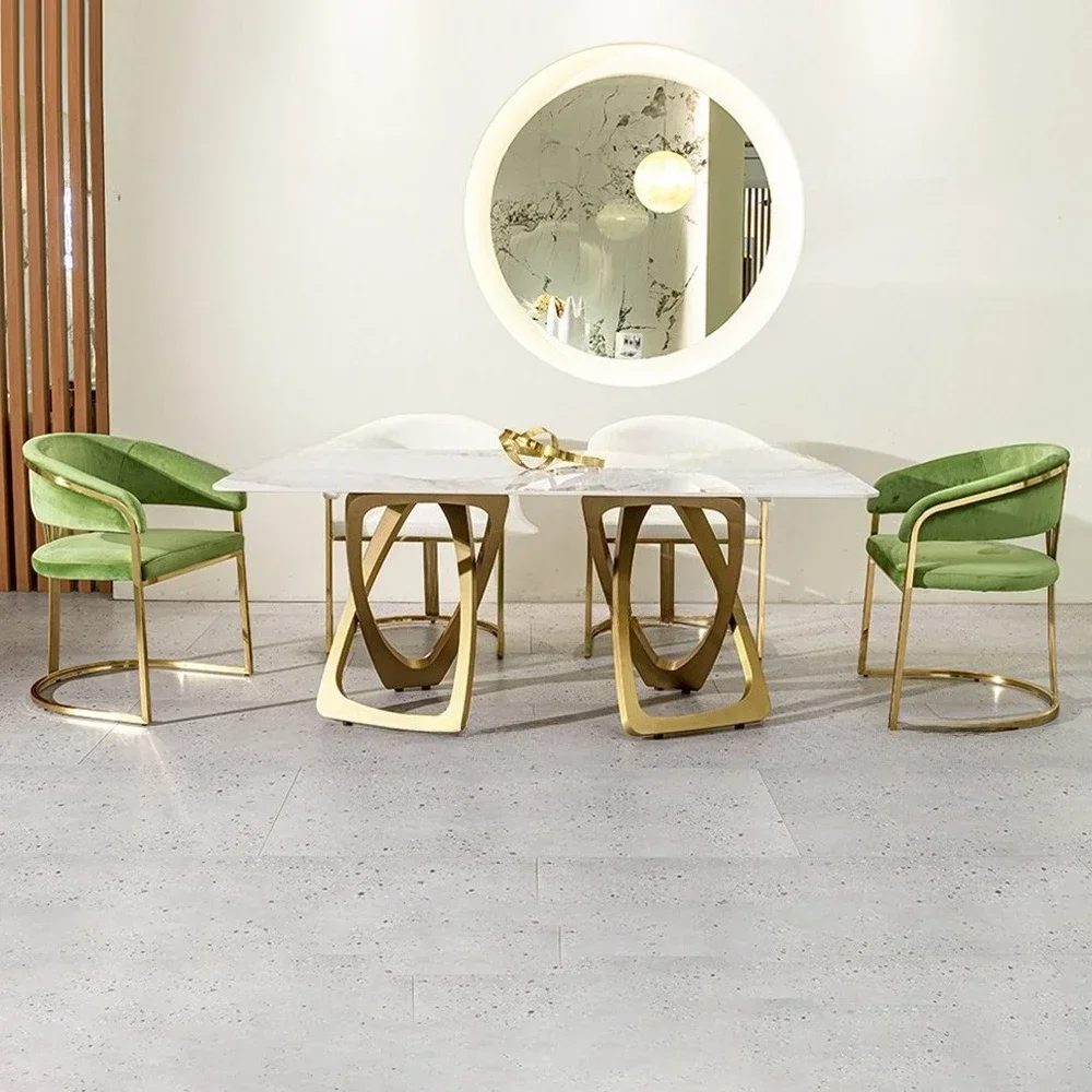 Light luxury rock slab dining table New modern high-end household rectangular high-end gold Italian designer dining table