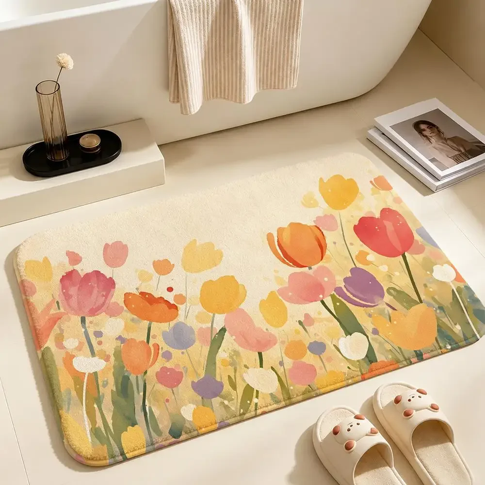 Tulip Floor Mat Soft Non-Slip Bath Mat, Bedside Carpet, Absorbent Doormat for Home