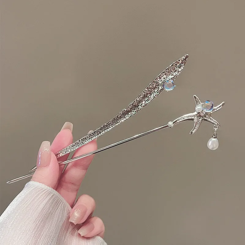 Изысканная блестящая женская заколка для волос с геометрическим нерегулярным лунным камнем, палочка для волос, элегантные украшения со звездами и цветами, аксессуары для волос, головные уборы