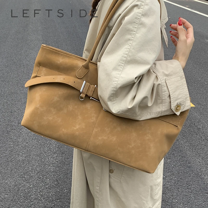

LEFTSIDE Women PU Leather High Capacity Tote Bag 2025 Winter Retro Trend Short Handle Shoulder Bag Luxury Designer Handbags
