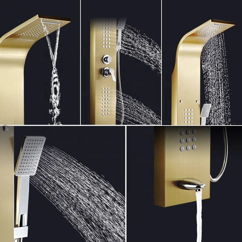 304 Stainless Steel Brushed Gold Smart Shower Waterfall Jet Wall Mount Shower System