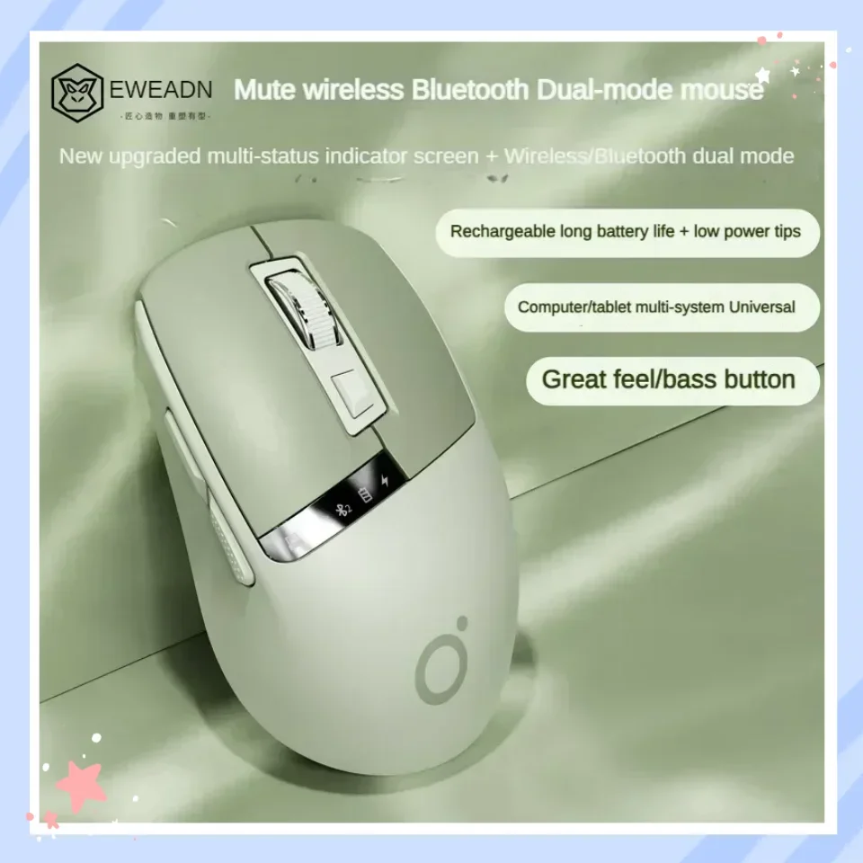 EWEADN Q2 Wireless  Silent Mouse Dual Mode Human Physics Computer Mouse with Display Suitable for Laptop Office Home 1600PDI