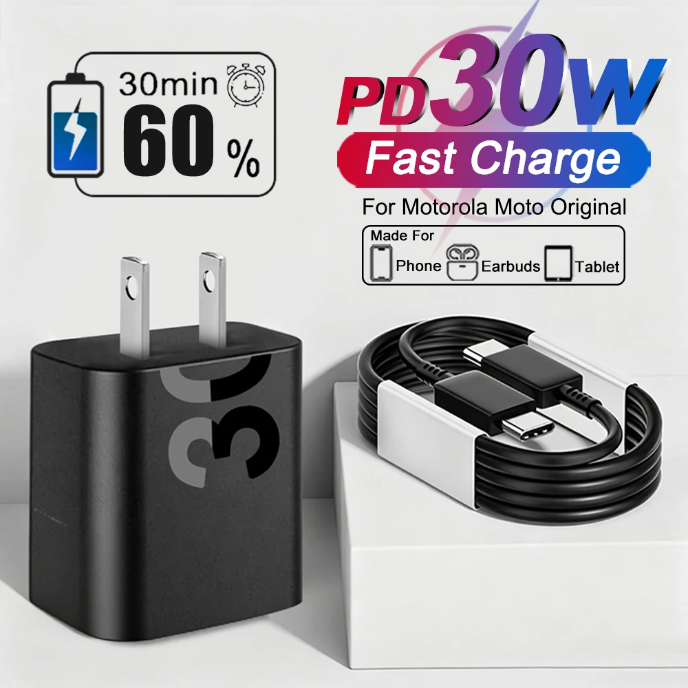 US Original PD 30W Fast Charger For Motorola Moto iPhone OPPO Samsung Google USB C Charging Cable Plug Adapter Phone Accessories