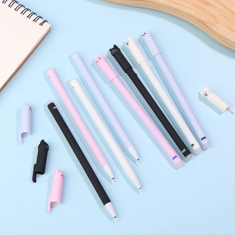 4 шт., набор креативных стираемых гелевых ручек для кошек, 0,5 мм, синие/черные чернила, стержень, канцелярские принадлежности для письма