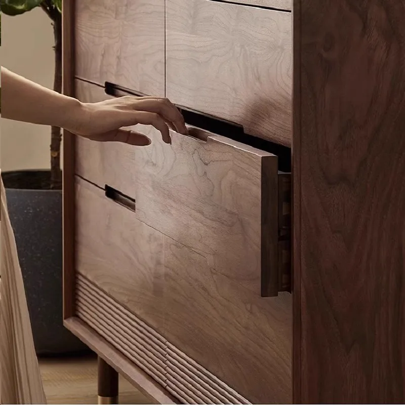 Solid wood chest of drawers Black walnut bedroom storage cabinet Japanese style simple living room chest of drawers sideboard
