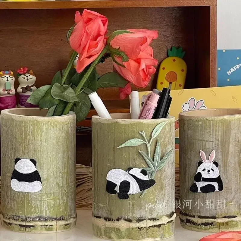 Cute Box 1pc Tube Tabletop Style Storage Portable Pen Large Holders Office Chinese Creative Simple Capacity Bamboo