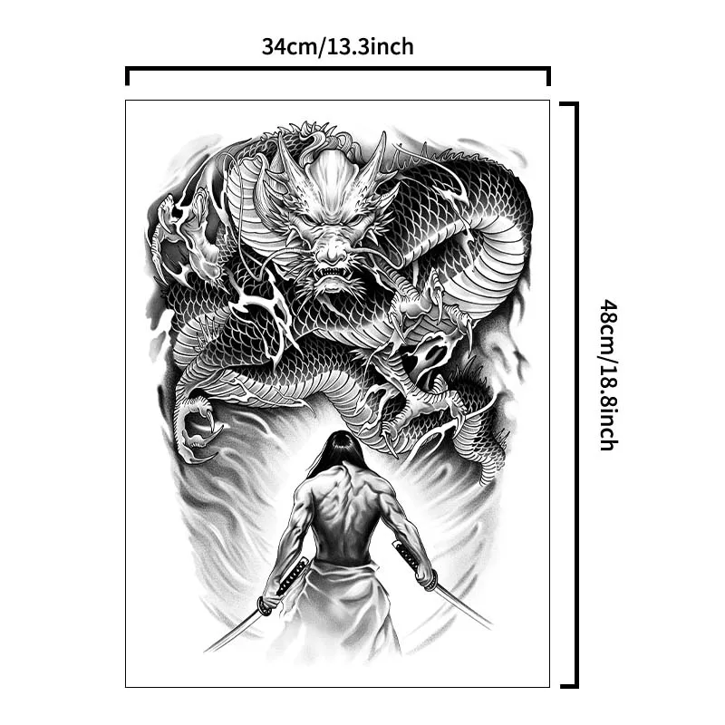 Dragon Slayer Warrior Waterproof Temporary Tattoo Sticker, Long-lasting Waterproof for 1-2 weeks, Semi-Permanent Fake tattoo