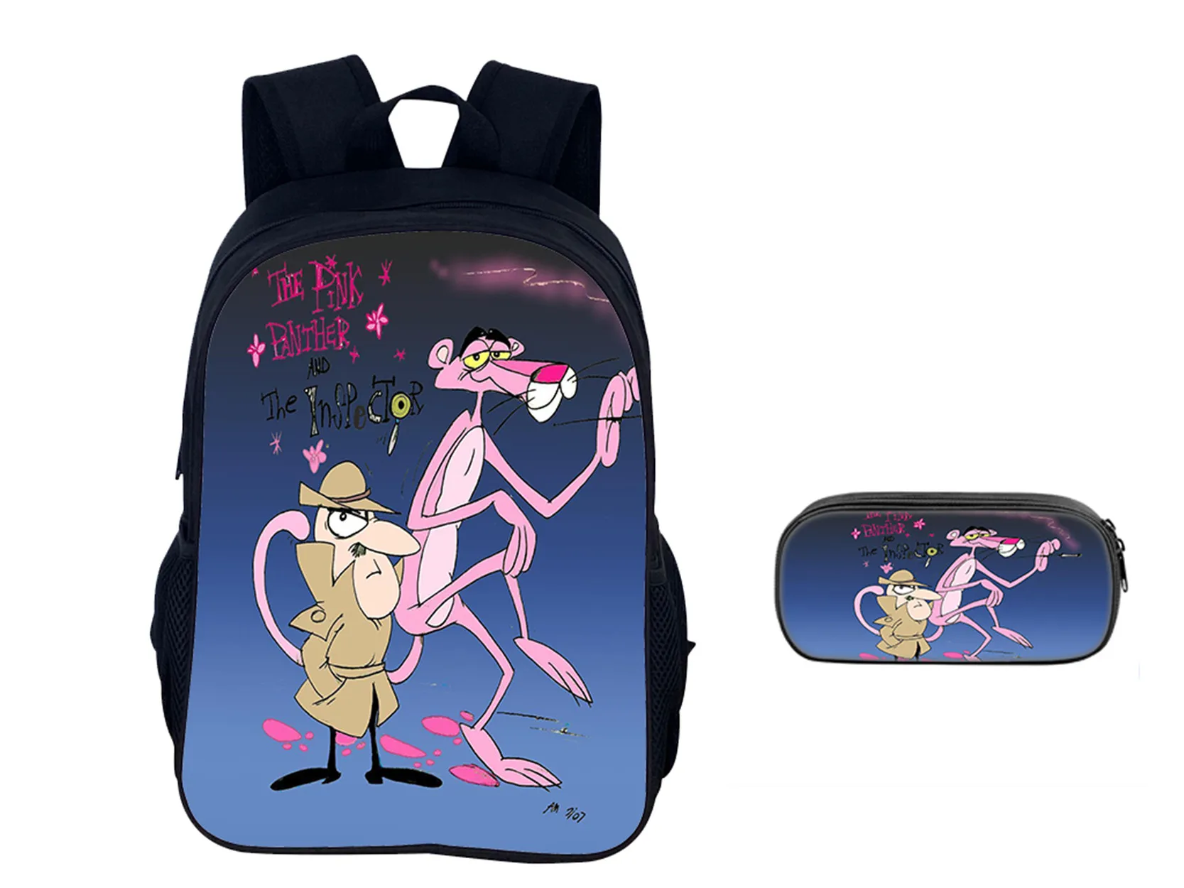 Mochila bonita para chico pequeño, mochila ligera para estudiantes, mochila escolar de dibujos animados de Pantera Rosa + caja de lápices para niños