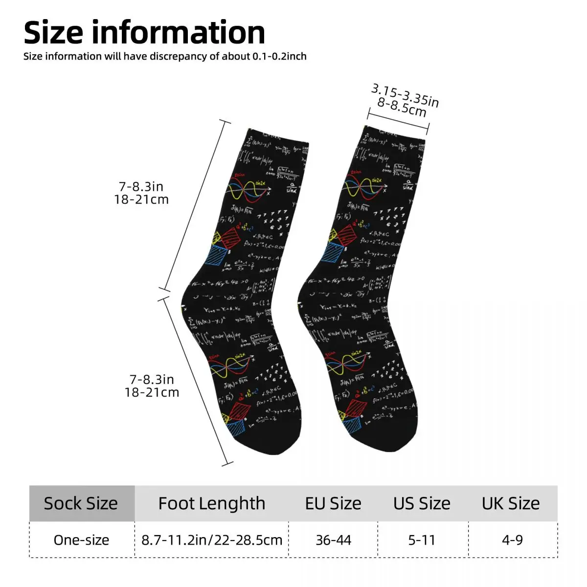 Hip Hop Vintage Physics Equations Crazy Men's Socks Unisex Math Harajuku Pattern Printed Novelty Crew Sock Boys Gift