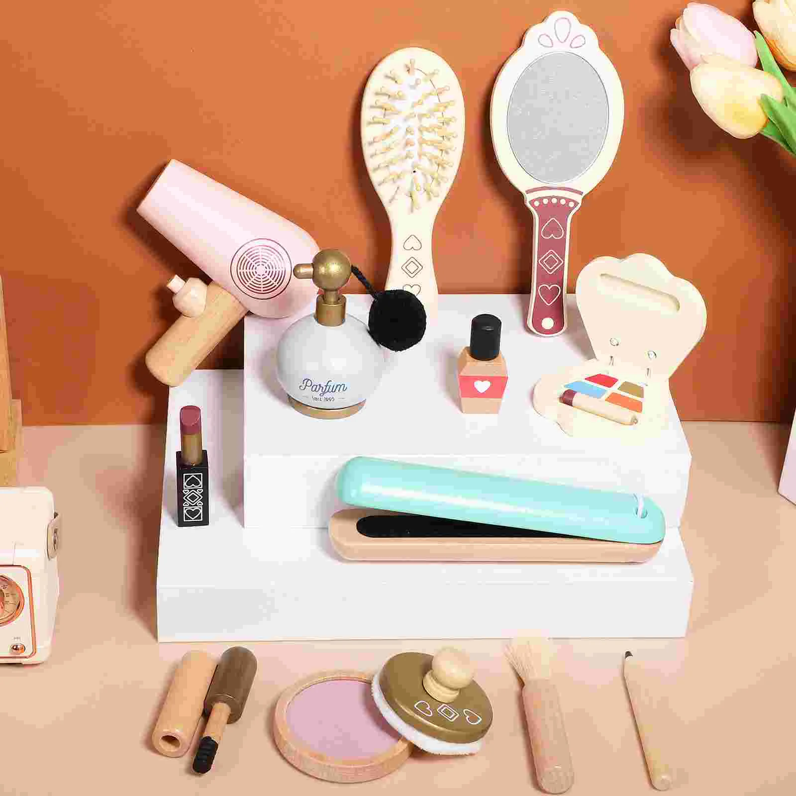 Juego de maquillaje para niños, Kit para niñas, salón de simulación, juguetes para niñas, juego pequeño de madera para niños pequeños