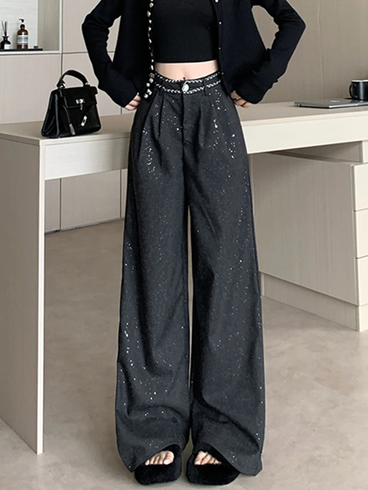 

High Waist Wide Leg Casual Pants Women's Loose Long Bla Pants Autumn Winter New Sle Casual Trousers Ci Walk Straight Leg
